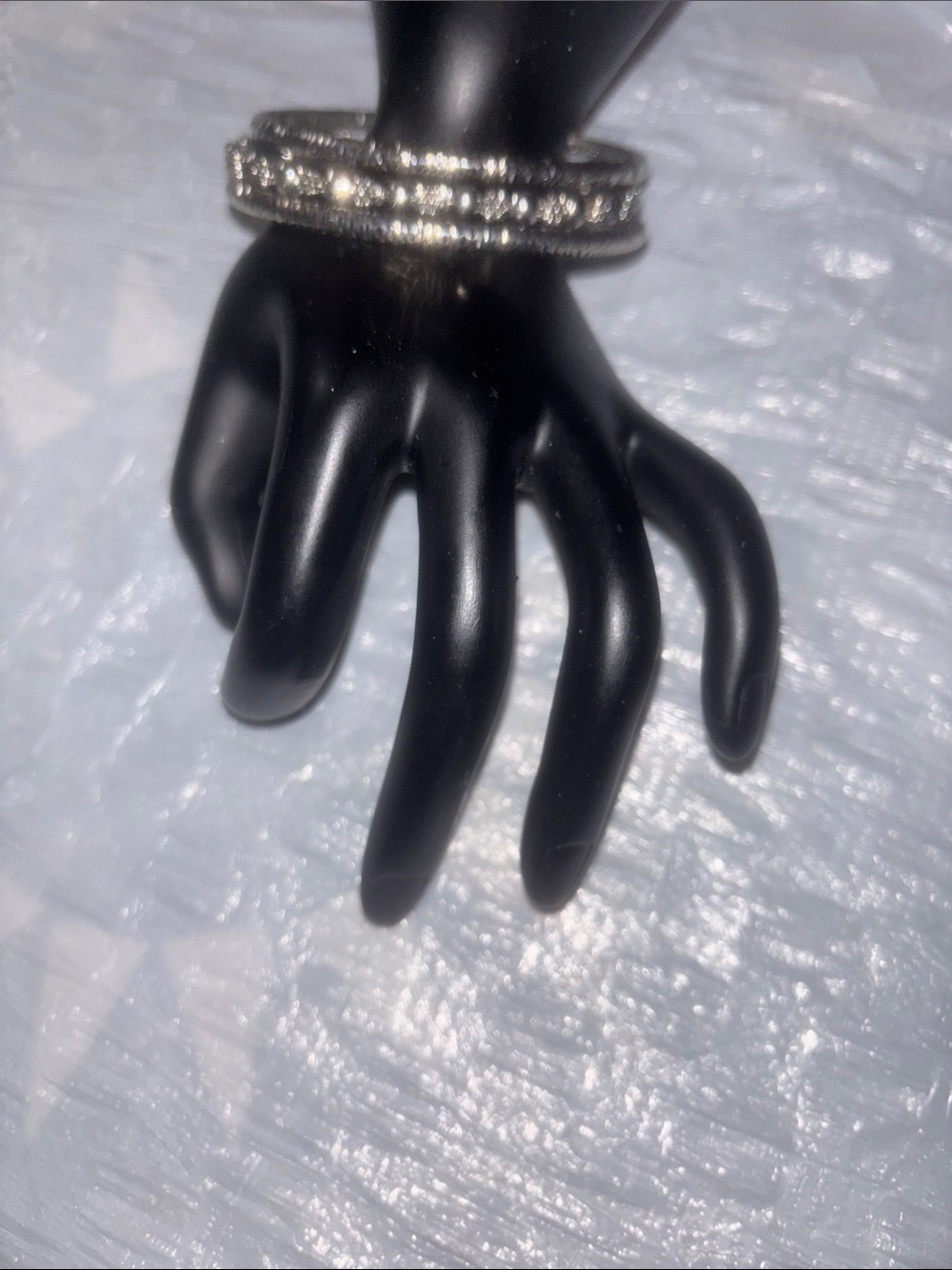 Crystal-Accented Silver Bangle Bracelet - Sparkling Stack